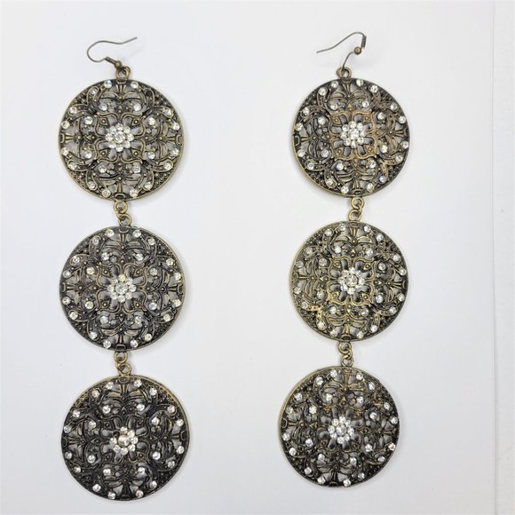 Dramatic Chandelier Earrings Chunky Long Medallion Drop Earrings - Picture 13 of 13